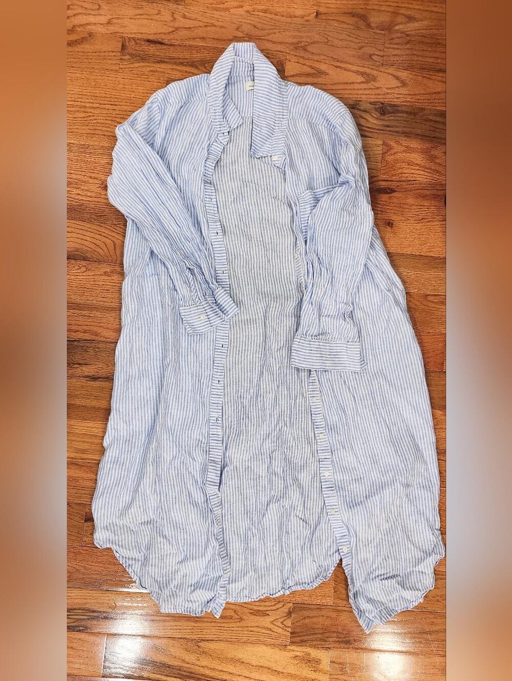 Veneyard Vines Light Blue & White Striped Linen Button-Front Shirt Dress